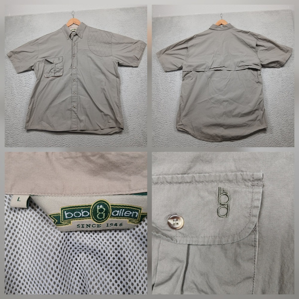Bob Allen Vented‎ Fishing Shirt Men's L Tan Short Sleeve Mesh Lined